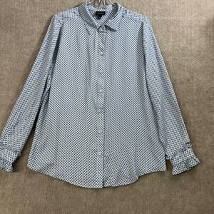 Who What Wear Women's Blue Dot Print Long Sleeve Ruffle Cuff Blouse L